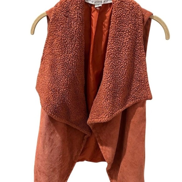 Womens Corduroy‎ Sherpa Vest Orange Small Open Front Waterfall Collar - Picture 2 of 6